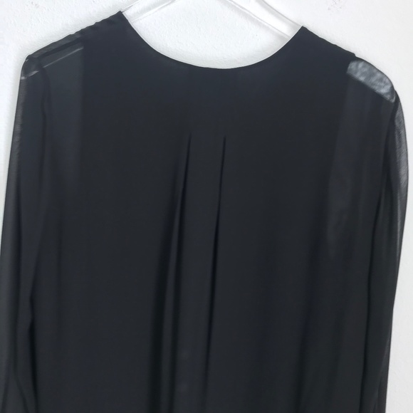 Vince Double Layer 100% Silk Chiffon Long Sleeve Shirtdress 8 Black V-Neck - Picture 5 of 8